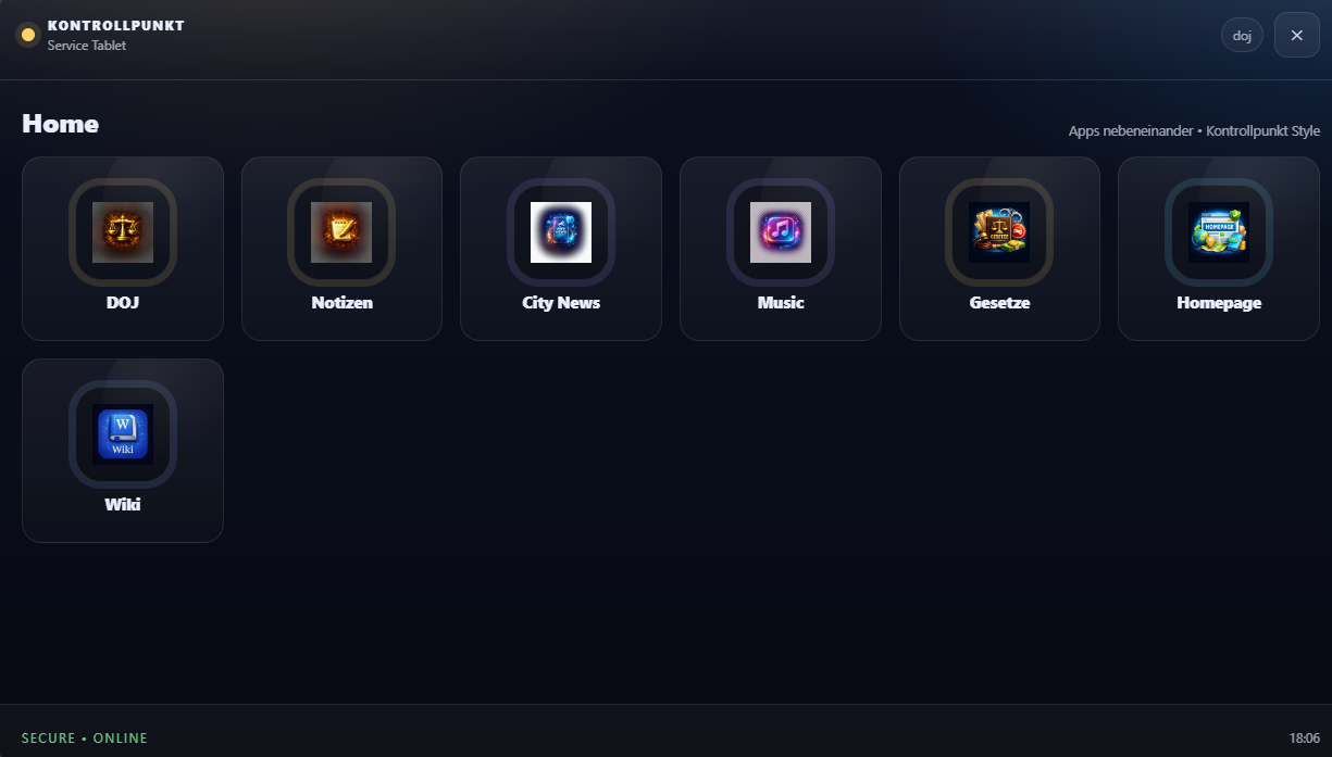 Kontrollpunkt Tablet UI
